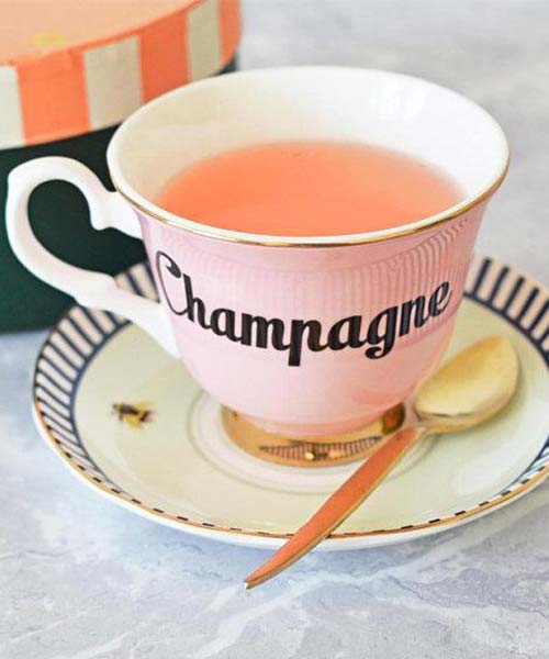 Tazza da tè con piattino scritta CHAMPAGNE