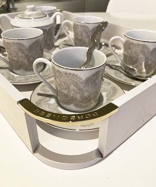 Set 6 tazze caffè in porcellana - Borbonese Torchon Platino