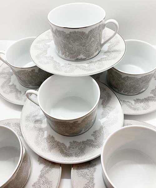 Set 6 tazze Tè in porcellana - Borbonese Torchon Platino