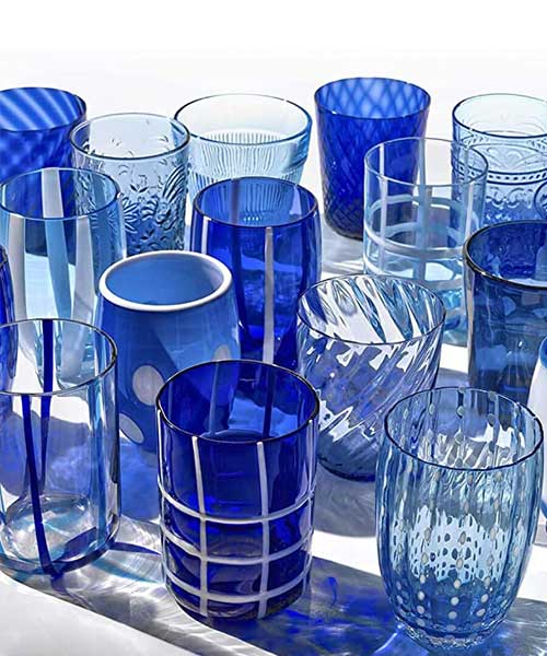 Set 6 bicchieri Assortiti in Vetro colorato Blu