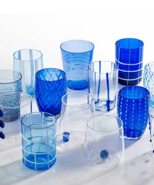 Set 6 bicchieri Assortiti in Vetro colorato Blu