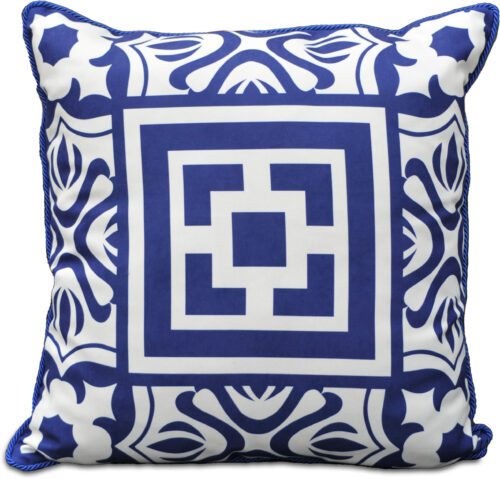 cuscino quadrato bianco e blu in poliestere cm 60 x 60