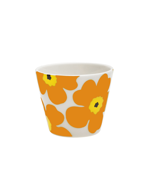Tazzina da caffè in porcellana bianca lucida con fiori arancioni diametro cm 6.5 altezza cm 5.5
